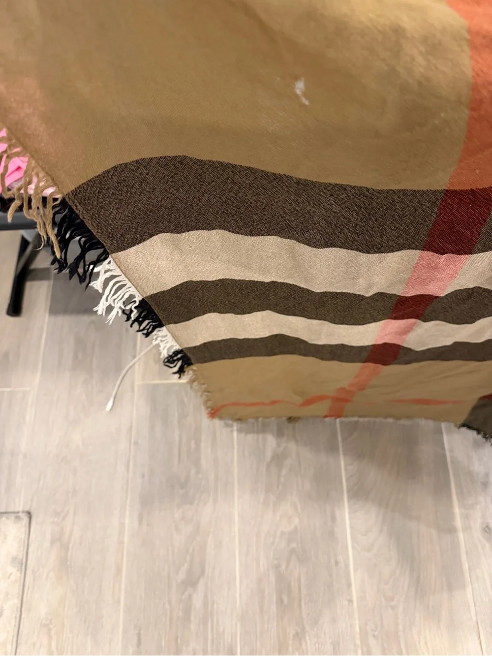 Burberry Plaid Fringe Trim Scarf in Tan, Black & Brown - Picture 3 of 4